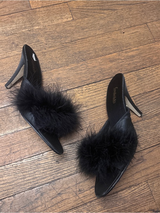 Frederick's of Hollywood Shoes - Frederick's of Hollywood Black Furry Slide Heels